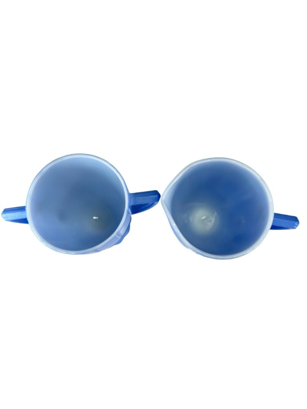 Vintage Hazel Atlas Platomite Newport Blue Milk Glass Sugar and Creamer Hairpin - Picture 2 of 11